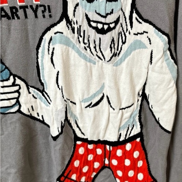 Ugly Christmas Sweater Men Size M Gray Who's Yeti To Party Graphic Casual Party - Picture 3 of 4